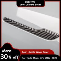 【cw】 Heenvn New Car Door Handle Wrap Cover Tesla 3 2023 Accessories Carbon Protector Sticker Model3 Y 2022