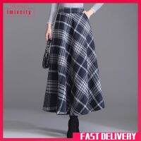 Imixcity Women Retro Plaid Skirt Large Size Casual Elegant High Waist Slimming Large Swing Breathable A-line Skirt