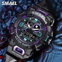 【LZ】 SMAEL Black Purple Digital Watches for Men Fashion Dual Time Display Chronograph Quartz Military Sport Wristwatch with Date 8063