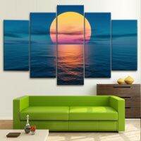 Lizhanmin Sunset Sea Horizon ศิลปะความงาม5ชิ้นผ้าใบ Wall Art พิมพ์ภาพตกแต่งบ้านไม่มีกรอบ HD พิมพ์5ชิ้น5แผง5ชิ้น