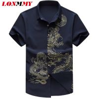 CODLi Ji Dress shirts mens clothing Fashion Dragon casual shirt men Floral Short sleeves