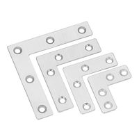 ✢✌☫ 5pcs L-shaped Flat Bracket stainless steel connector Plain Angle joints L type Board Support Corner Brace 40/50/60/80mm w/screws