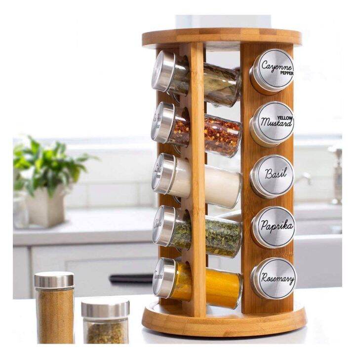 Orii 20 Jar Bamboo Spice Rack With Spices Included