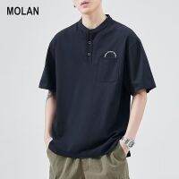 MOLAN เสื้อยืดลำลองทรงหลวมของผู้ชายเสื้อโปโลเสื้อสไตล์แขนสั้นหรูหรามีกระเป๋า