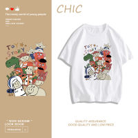 CHIC ผ้าฝ้ายแท้ เสื้อยืดแขนสั้นพิมพ์ลายการ์ตูน สบาย ๆ T0394