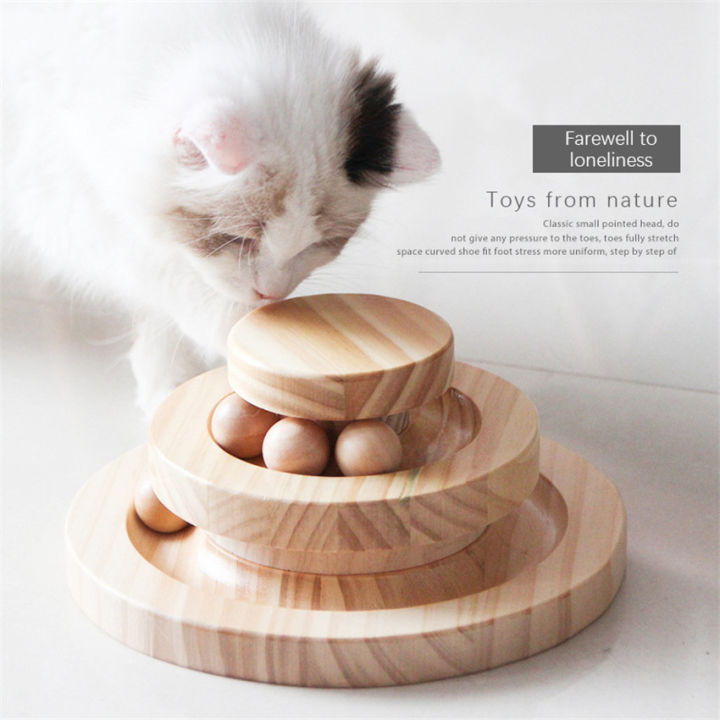 สาม-ไม้เป็นชั้นๆ-turntable-ของเล่นสำหรับสัตว์เลี้ยงสำหรับแมวหมุนแพลตฟอร์มลูก