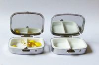 3PCS Rectangle Metal Pill Boxes Organizer DIY Medicine Case Holder 2 Compartments Silver
