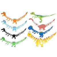 Happy Birthday Banner Dinosaur Party Bunting Garland Banner First Birthday Boy Party Decoration Jungle Party Supplies