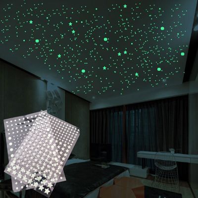 202pcs/set Luminous Small Stars and Circle Dots Wall Stickers 3D Bubble Wall Decals for Kids Room Bedroom Glow in the Dark
