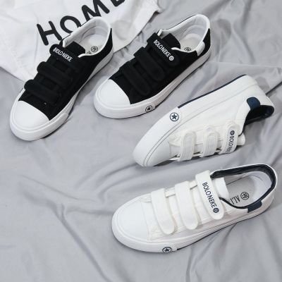 🏅 Spring Korean version of all-match small white shoes mens canvas shoes couple Velcro shoes trendy board shoes students lazy mens shoes