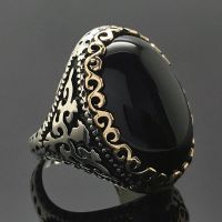 HOYON S925 Silver Color Obsidian Ring For Men and Women Jewelry Fine Anillos De Bizuteria Jewelry Black Gemstone Rings for Gift