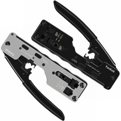 ❁▥﹍ Yankok [CAT5 CAT6 CAT7 Modular Crimper] for Shielded and Standard RJ45 RJ12 RJ11 Network Connectors Ethernet Crimp Tool Molded Grip (Black and Silver Styles. Come with mini Cable Stripper)