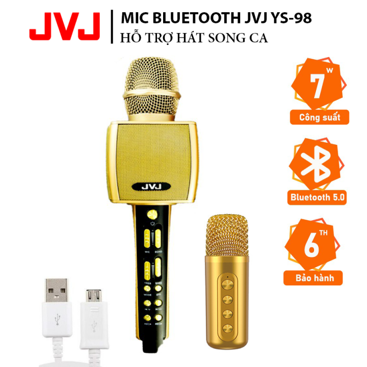 Micro karaoke YS98 JVJ bluetooth Không dây kèm mic song ca và loa 3 in
