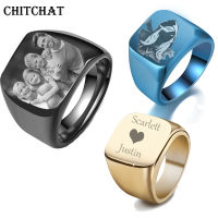 Personalized Customized Engrave Name Photo Ring Stainless Steel Mens Signet Rings Family Photo Male Engagement Wedding Rings2023