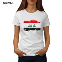 BLWHSA Printed Nostalgic Iraq Flag T Shirts Women Summer Women Clothing Short Sleeve Female O-Neck Casual Cotton Lady Tops