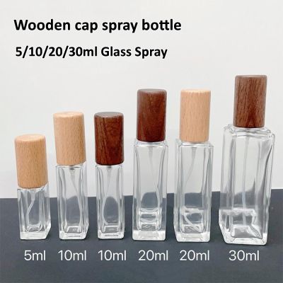 ☂✽ 5ml 10ml 20ml 30ml Wooden Cap Spray Bottle Glass Perfume Bottle Portable Refillable Cosmetic Container Travel Empty Atomizer