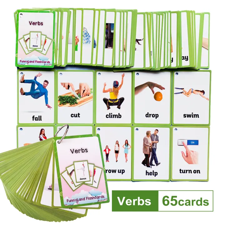 Verbs English Words Cards Children Flash Card Cartoon Cognition