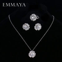 EMMAYA Micro Inlay Zirkon Set Barang Kemas Bunga untuk Wanita Emas-Warna Tembaga Kalung Subang ชุดห่วง Perkahwinan Bijoux