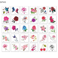 SPHO 66pcs Flower Butterfly Body Art รอยสักชั่วคราวสติกเกอร์รอยสักกันน้ำ