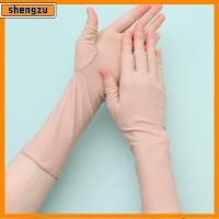 SHENGZU สีดำสีขาวนู้ด ถุงมือแบบทึบ อุปกรณ์ขับขี่ ปั่นจักรยาน แขนครึ่งนิ้ว ถุงมือยาว ครีมกันแดด ไร้นิ้ว