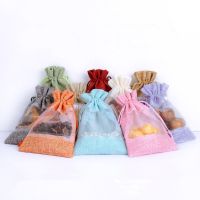 10 Pcs/Lot Christmas Gift Package Drawstring Bags with Organza Window Jute Burlap Wedding Party Favors Small Pouches 10x14cm Gift Wrapping  Bags