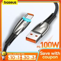 Baseus สายเคเบิล USB C สมาร์ทชุดสัญญาณไฟ Led 100W สายเคเบิลข้อมูลสายชาร์จเร็ว Usb เป็นสายโทรศัพท์มือถือ Type-C 6A เหมาะสำหรับ Xiaomi ที่เหมาะกับ Huawei แล็ปท็อป