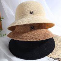 Parent-child wholesale sun flat straw hat boater hat girls Letter M summer Hats For Women kid and Beach flat panama straw hat