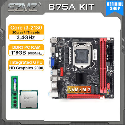 SZMZ LGA 1155 ITX Motherboard B75-MS Kit with Core i3 2130 processor and 8GB DDR3 Memory B75 placa mae Set combo