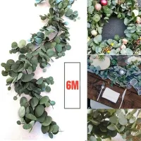 6M Artificial Eucalyptus Garland Greenery Eucalyptus Vines Faux Silver Dollar Eucalyptus Strands for Wedding Backdrop Arch Decor