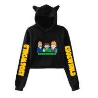 [Qinqin clothing]Eddsworld พิมพ์แมวตัด Hoodies สาวแขนยาวคลุมด้วยผ้าเสื้อท็อปส์พืชแปลก Kawaii Streetwear สไตล์เซ็กซี่น้ำหลวม