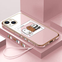 Volans เคสสำหรับ Apple iPhone 15 Plus 15 Pro 15 Pro Max ภาพยนตร์การ์ตูนน่ารักฟรีสายคล้องเราขอบสี่เหลี่ยมลวดลายเคสโทรศัพท์ชุบหรูหราเคสโทรศัพท์นิ่ม