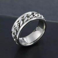 Chain stainless steel Ring แหวนผู้ชายเท่ๆ เครื่องประดับผู้ชาย ทำจาก สแตนเลสสตีล หน้าแหวน มีโซ่ล้อมรอบ หน้าแหวนขนาด 8 mm ใส่แล้วเท่ห์มาก ๆ มีไซส์ 7-8