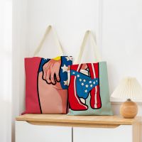 Funny PopArt Super Hero Double Sided Print Eco Market Linen Shopping Bag Women Foldable Handbag Portable Convenient Storage Tote