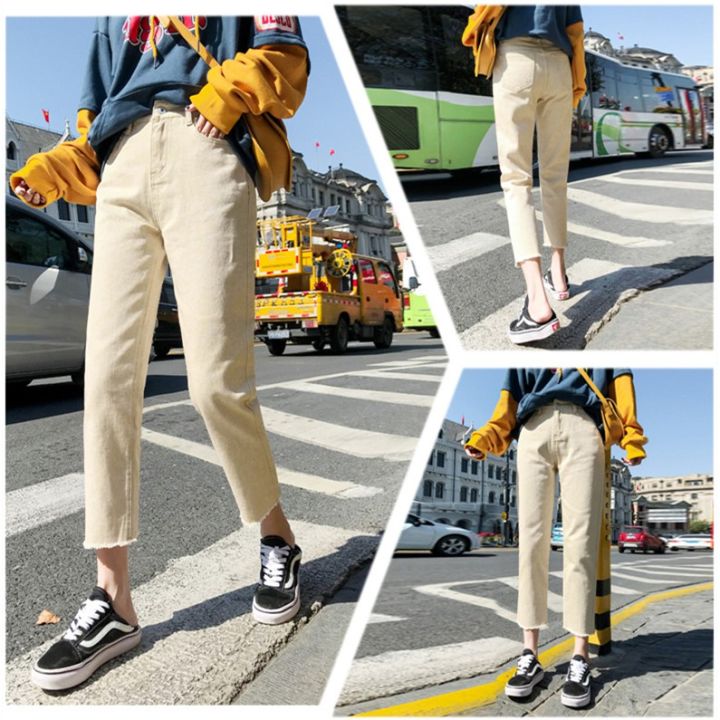 ecstaticgirl-กางเกงยีนส์เอวสูง-สไตล์เกาหลี-กางเกงยีนส์ขายาวดีไซน์สวยๆ-มีไซส์-s-2xl