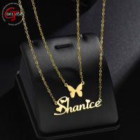 Goxijite Double Layer Name Necklace For Female Personalized Butterfly Initial Name 2 Layers Necklaces For Lover Jewelry Gift2023