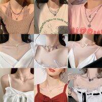 Korean Love Heart Butterfly Pendant Necklace Fashion Pearl Necklaces Silver Chain Choker Women Jewelry Accessories