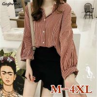 ♧♚☑ Shirts Women Loose M-4XL Plaid All-match Long Sleeve All-match Harajuku Korean Style Fashion Retro Streetwear Chic Ulzzang New