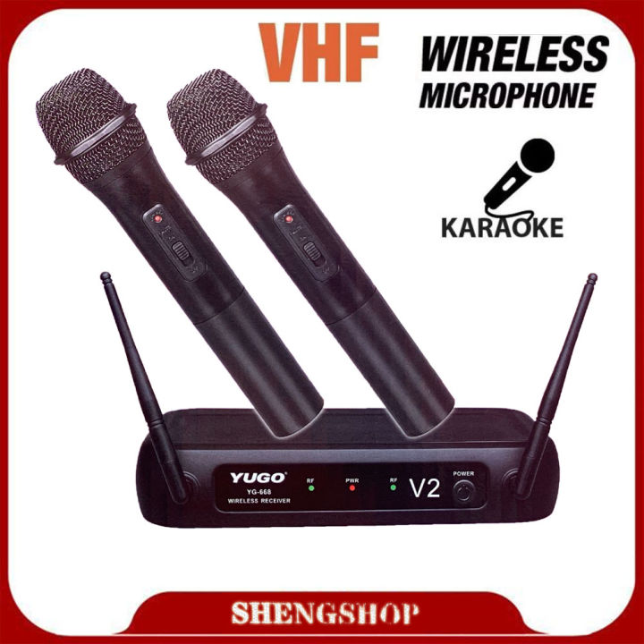 yugo-yg668-v-2-ไมค์โครโฟน-ไมค์โครโฟนลอย-ไมโครโฟนไร้สาย-ไมค์ลอยคู่-vhf-wireless-แถมฟรี-ยางกันไมค์กลิ้ง