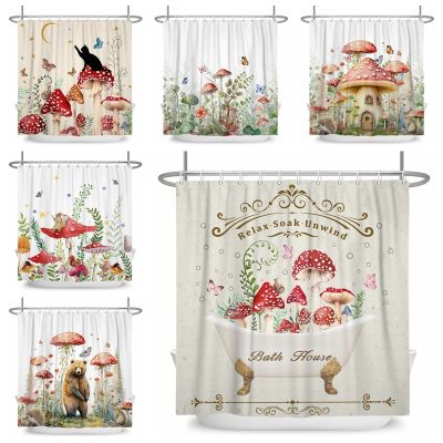 Dreamy Cute Mushroom Shower Curtains Butterfly Floral Boho Art Curtains Partition Curtain For Bathroom Decor Curtain With Hooks