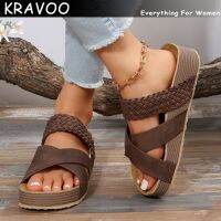 KRAVOO รองเท้าแฟชั่นสำหรับผู้หญิงรองเท้าส้นเตี้ยรองเท้าแตะสำหรับสตรีหนาใส่ในวันหยุดของผู้หญิงรองเท้าใส่ขนาดใหญ่สบายๆ2023ฤดูร้อนหลากสี