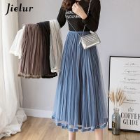 【CW】 Jielur Mesh Skirt Color Elastic Waist Pleated Skirts Womens