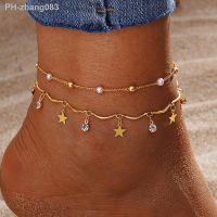 IPARAM Summer Beach Anklet for Women Pentagram Stars Crystal Pendant Bead Pearl Chain Anklet Simple Fashion Jewelry Gift