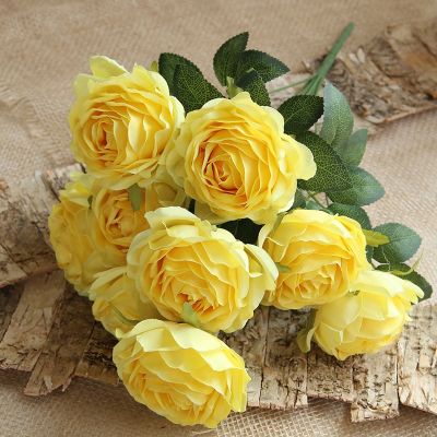 （A SHACK） 10หัวสีเหลืองดอกไม้ประดิษฐ์ตกแต่งบ้าน9สีผ้าไหม FakeEspecial สำหรับงานแต่งงานและตกแต่ง