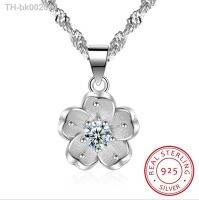 ◑ 100 925 Sterling Silver Shiny Crystal Cherry Blossoms Flower Fashion Ladies`pendant Necklaces Women Short Box Chain Wedding