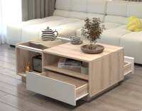 โต๊ะกลางขนาด100x60x40cmโต๊ะกลางแต่งห้องนั่งเล่นแบบเรียบง่ายดูอบอุ่นฟังก์ชั่นเก็บของด้านหน้าและด้านหลัง