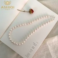 ASHIQI Real Freshwater Pearl Necklace 925 Sterling Silver Clasp Jewelry For Women Natural Growth Pattern Gift