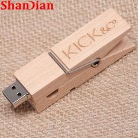 【CW】 Wood Clip Flash Drive 64GB Natural Maple Pen Drive 32GB Free Logo Memory Stick 16GB Personal Gifts U Disk 8GB 4GB USB 2.0