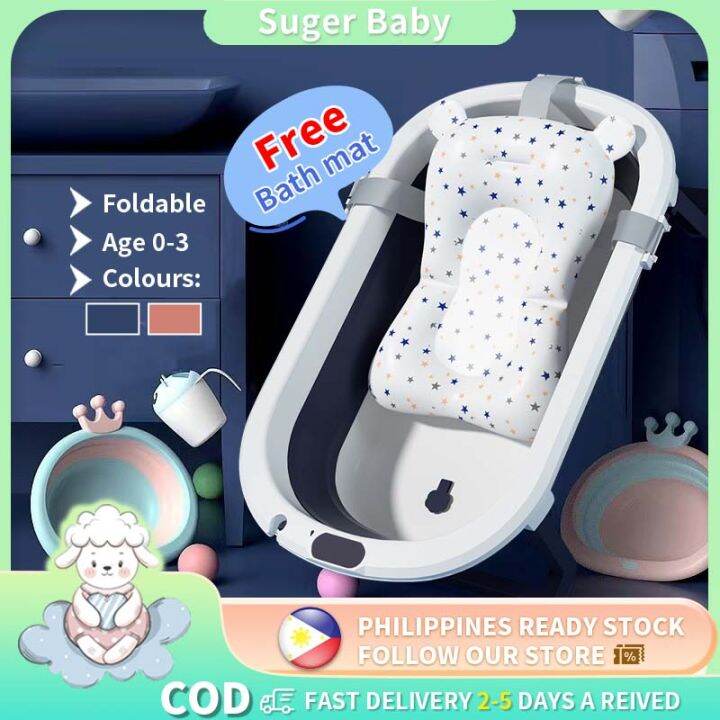 Baby Bath Tub Set Newborn 0-6 Years Foldable Bath Tub Bath mat Folding ...