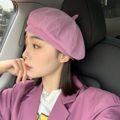 [COD] Face showing purple female ins Korean solid all-match painter hat spring and autumn style octagonal pumpkin wholesale