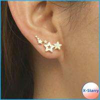 X-STARRY สำหรับงานเลี้ยงอัญมณีเงินจิวสีทองไพลินสีขาวต่างหูแบบเจาะต่างหูรูปดาว